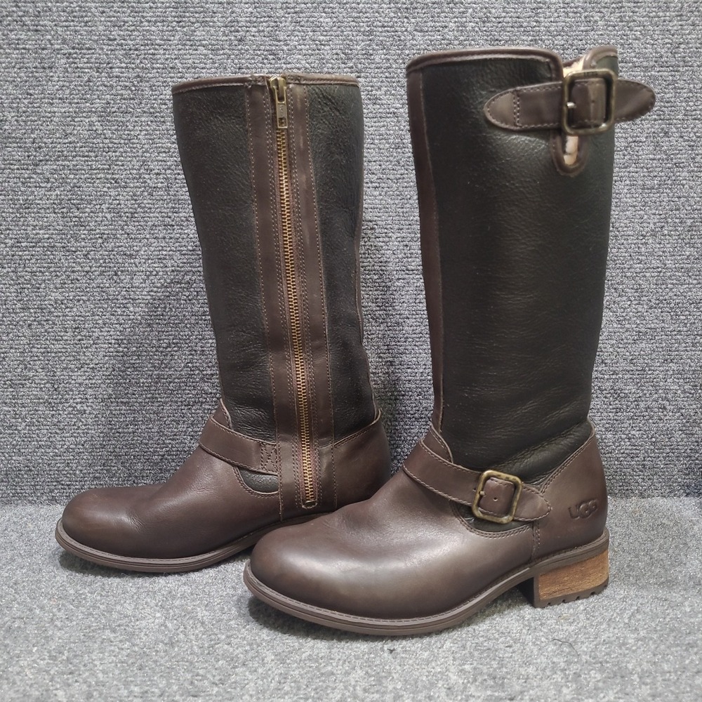 UGG Chancery Leather Shearling LIned Riding Boots Brown/Brown Wmns 7 / EU 38